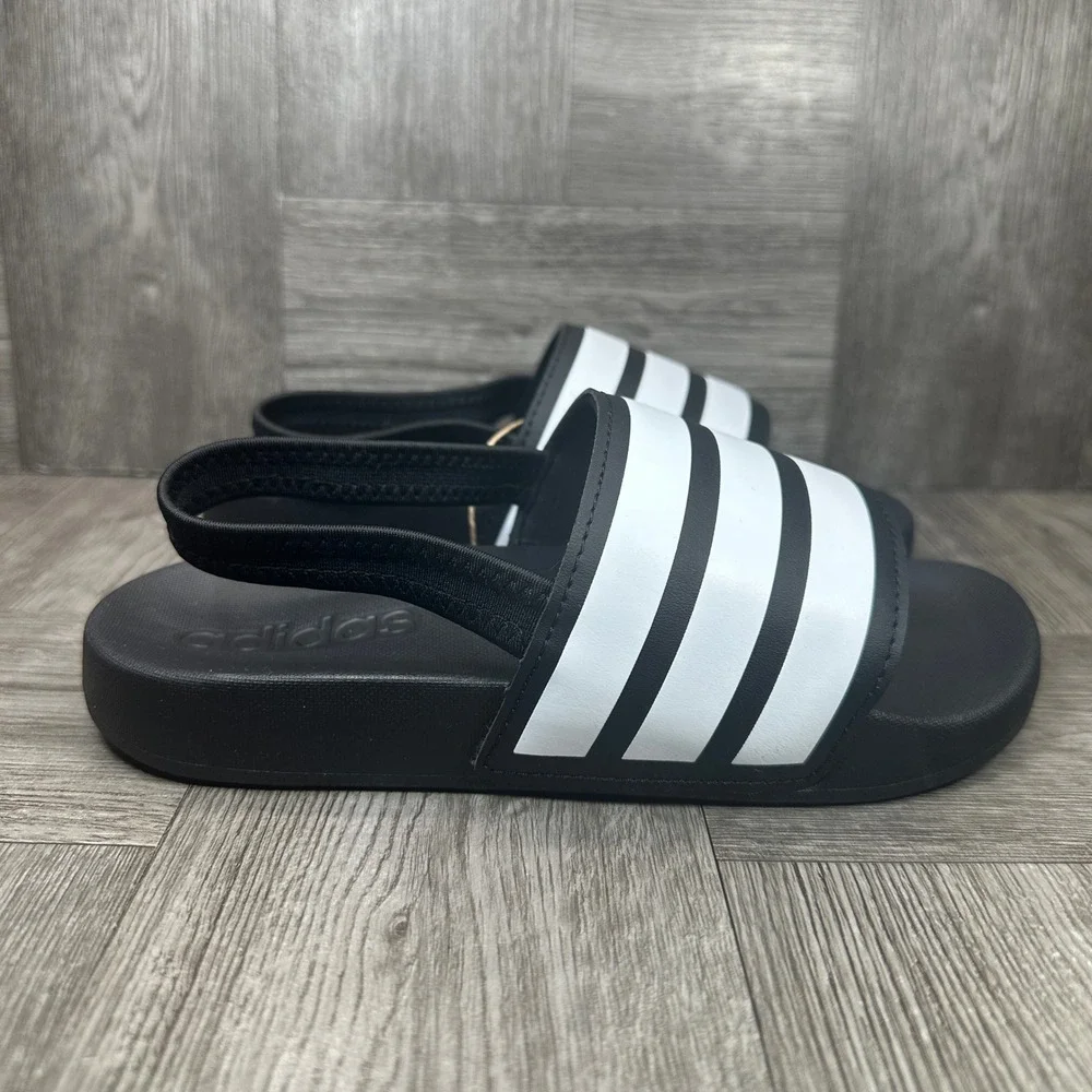 Adidas Adilette ESTRAP C‎ Kids Size 1 Black White Striped Backstrap NEW GZ5245
